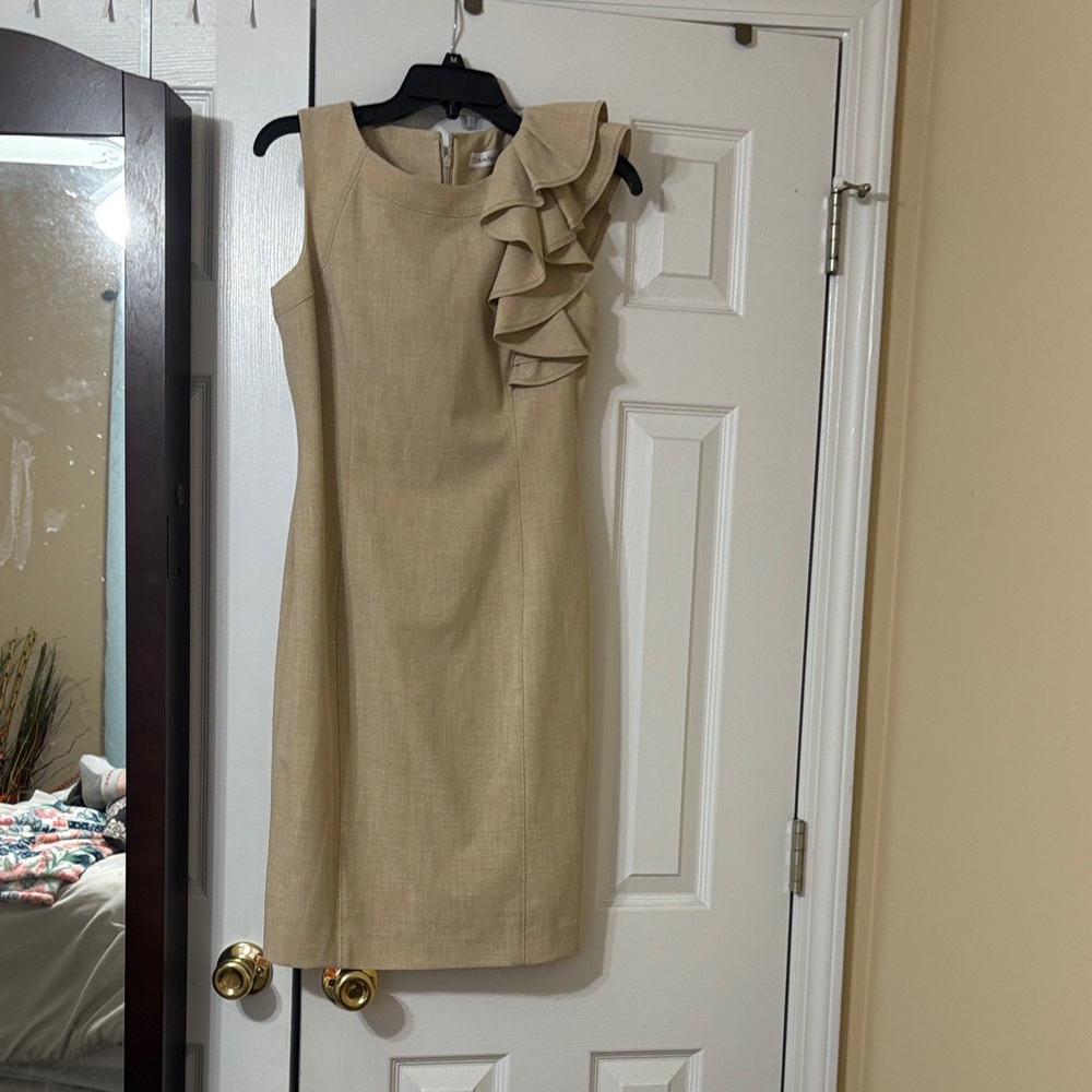 Calvin Klein Collection Tan Ruffle Midi Dress